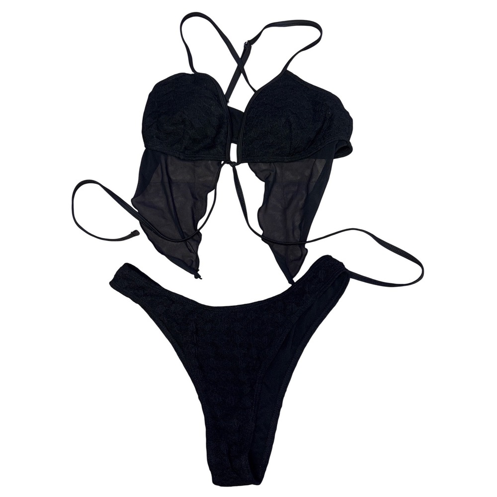 Women's Black Mesh Tie Bikini Set Size Medium‎